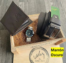 Super Combo Vélez: Cartera Sintética + Cinturón de Cuero Genuino y Llévate un Reloj de Regalo en caja de MDF - Tienda Del Rey