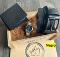 Super Combo Vélez: Cartera Sintética + Cinturón de Cuero Genuino y Llévate un Reloj de Regalo en caja de MDF - Tienda Del Rey
