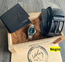 Super Combo Vélez: Cartera Sintética + Cinturón de Cuero Genuino y Llévate un Reloj de Regalo en caja de MDF - Tienda Del Rey